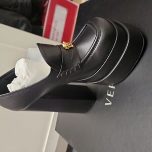 Versace Black Loafers with Gold Medusa Detail